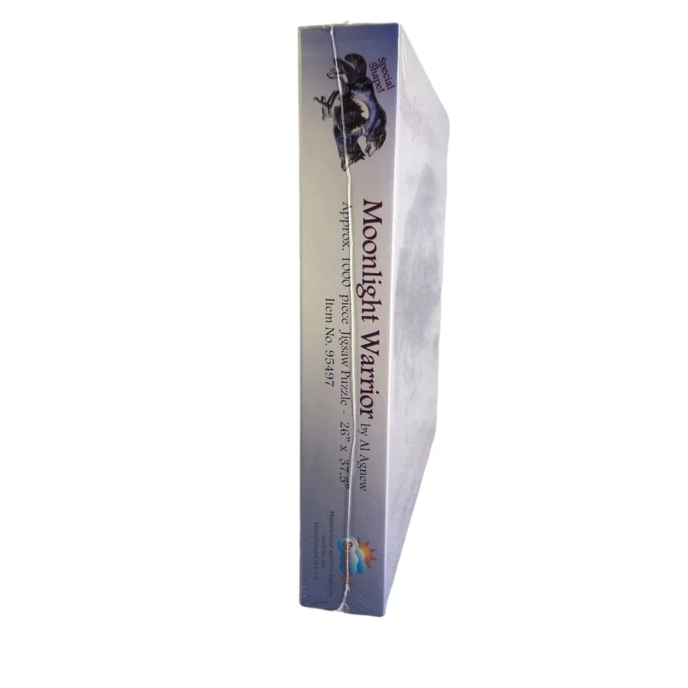 Moonlight Warrior Wolf Puzzle 1000 Pieces Shaped Made USA Lg 26 x 37 Age 10 New